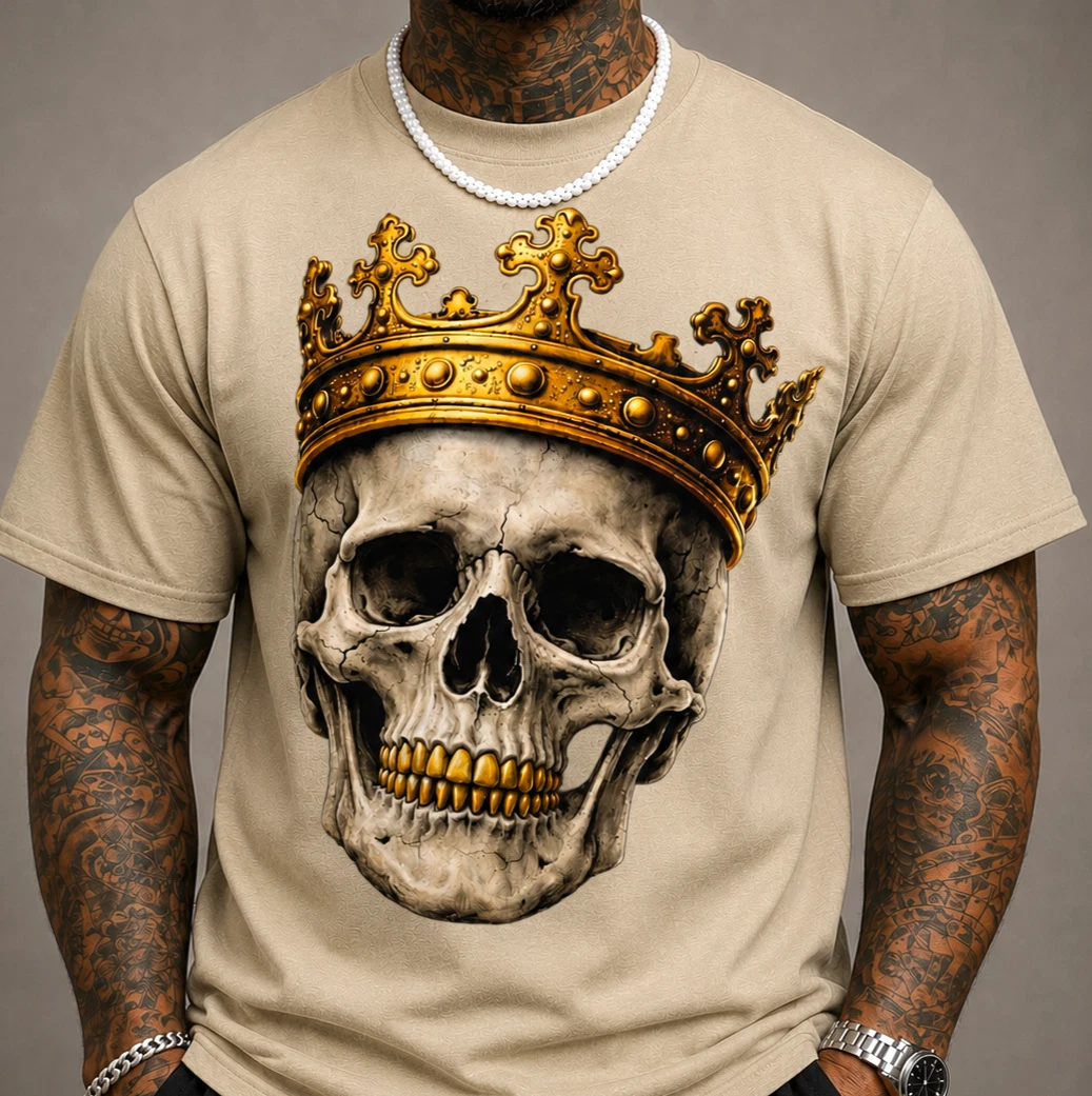 Gold Crown Skull Shirt Gothic King Skull Graphic Tee Streetwear Unisex