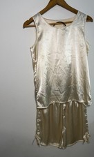 Vintage Victoria's Secret Champagne Gold Label Bow Pajama Set Tank Top Shorts M