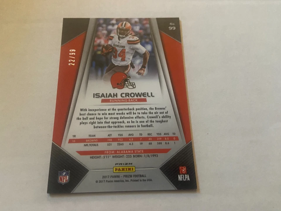 2017 Panini Prizm Prizms Green Scope #99 Isaiah Crowell SP*22/99* - Image 2 of 2