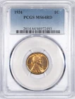 1931 PCGS MS64RD Lincoln Wheat Penny Red Uncirculated
