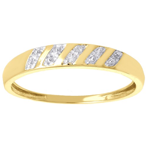 Diamant Ensemble « Trio » Fiançailles Bague 10k or Jaune Rond Mariage Bande 0.13 - Photo 7 sur 8