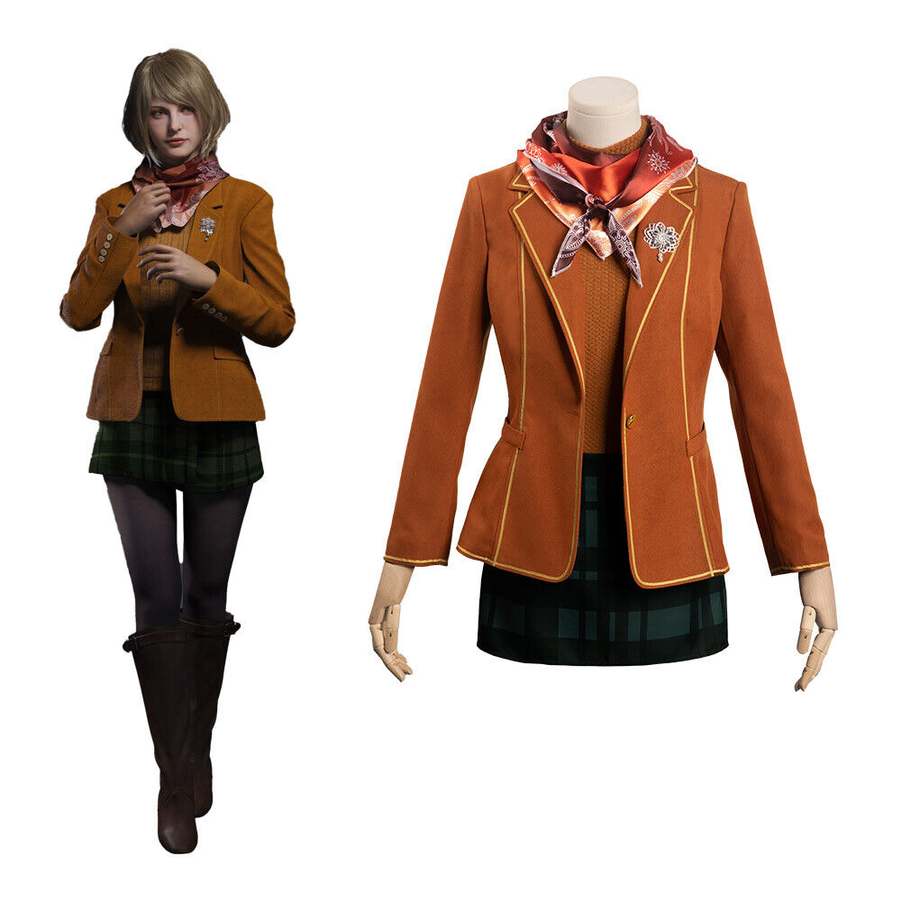 Game Resident Evil 4 Remake Ashley Graham Coat Skirt Cosplay Costume  Halloween Outfit