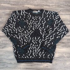 Vintage Todays News Mens Large Acrylic Sweater Knit Crew Neck Grandpa Multicolor
