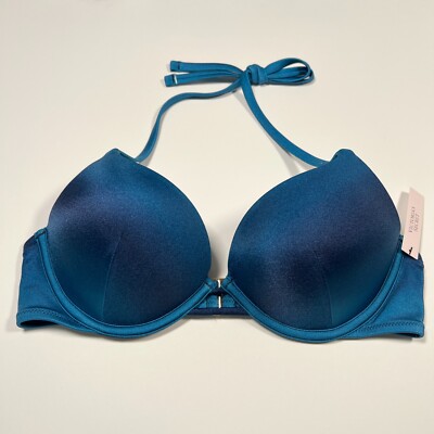 Victoria Secret 36D Bombshell Push Up Bikini Top Adds 2 Cups Ombre Blue