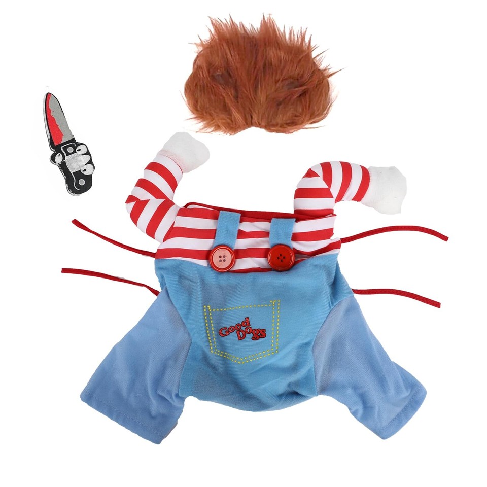 Chucky Dog Costume with Knife Pet Deadly Clothes Funny Christmas
