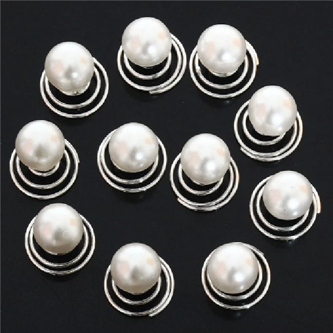 Set 10 Curlies Haarspiralen Perlen Hochzeit Kommunion Haarnadeln Haarschmuck NEU - Bild 3 von 4