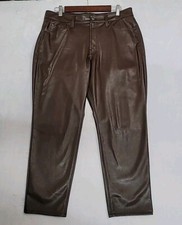 Old Navy Women's High-rise OG Straight Faux Brown Leather Pants Size 12P EUC