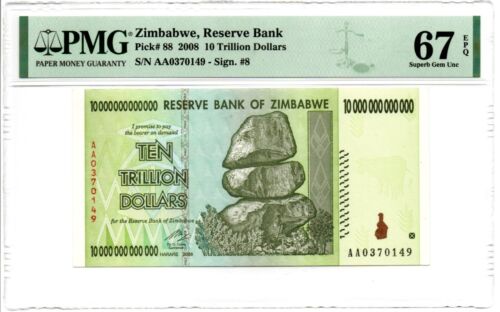 Zimbabwe: 10 Trillion Dollars 2008 Pick# 88. PMG Superb Gem Unc 67 EPQ - Picture 1 of 2