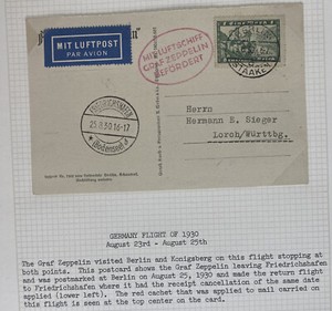 1930 Berlin Germany Graf Zeppelin LZ 127 Flight RPPC Postcard Cover To Lorch