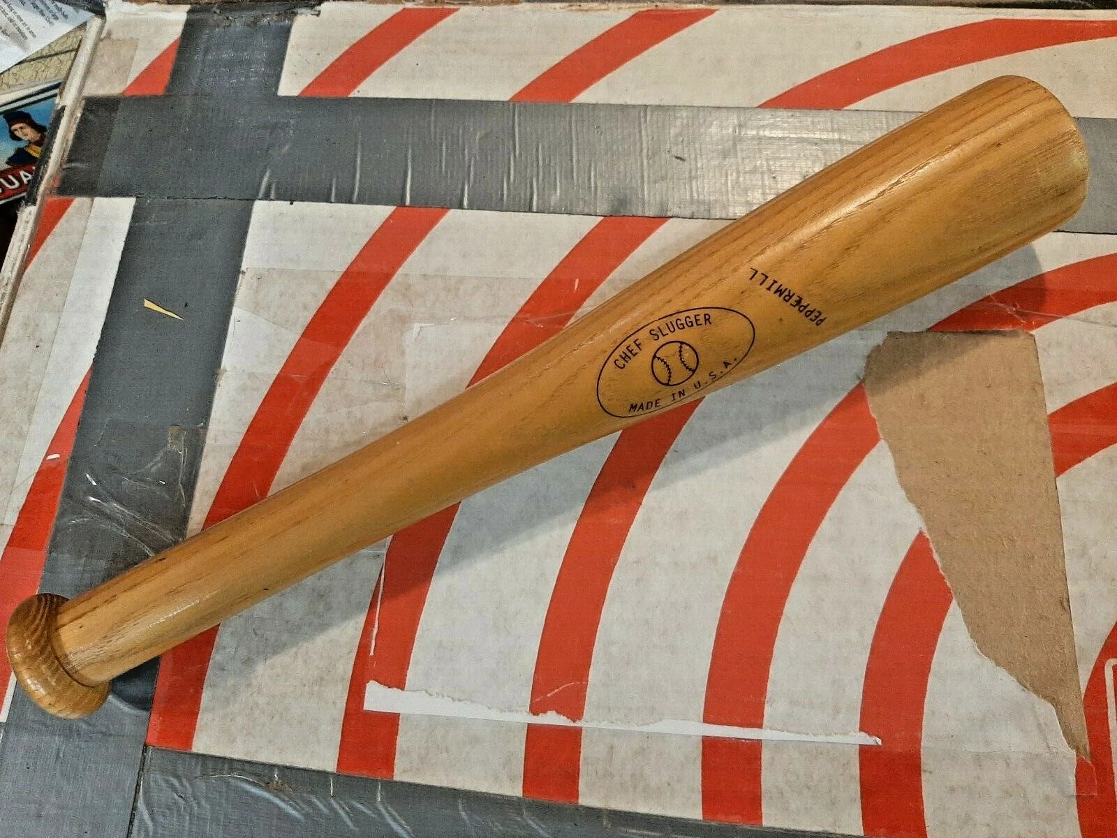 Vintage Chef Slugger Peppermill Bat Shaped Pepper Grinder Wood 14" Chef Spec.