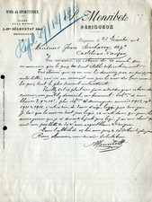 PERIGUEUX (24) VINS & SPIRITUEUX Maison SECRESTAT de BORDEAUX "S. MONRIBOT" 1913