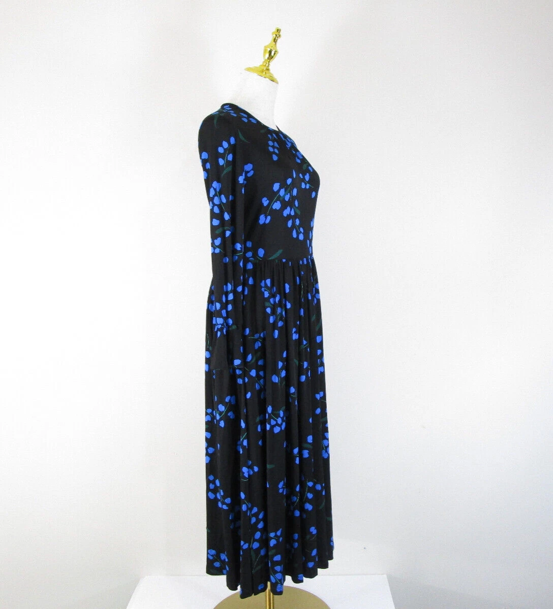 Maxi abito Kate Spade da donna blu nero a maglia floreale midi taglia 2 nuovo con etichette