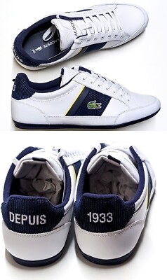 Lacoste テニスシューズ ホワイト/ネイビー New Lacoste Men Shoes Chaymon 223 3 White Navy Casual Sneakers