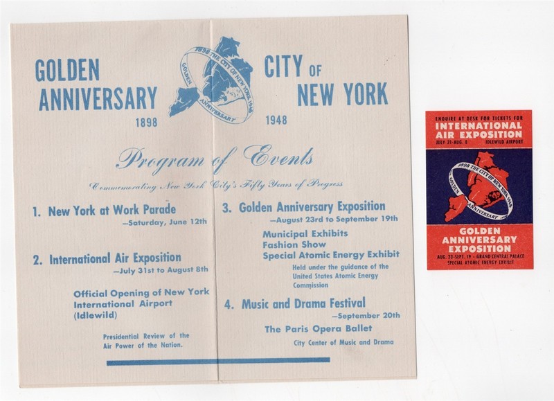 1948 NEW YORK CITY INT'L AIR EXPOSITION POSTER STAMP & BROCHURE 