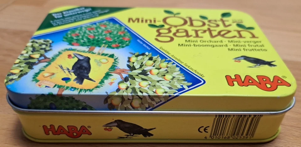 Mini-Obstgarten, Haba No 2539, Spiel in Metallbox, vollständig und top Zustand  - Bild 2 von 4