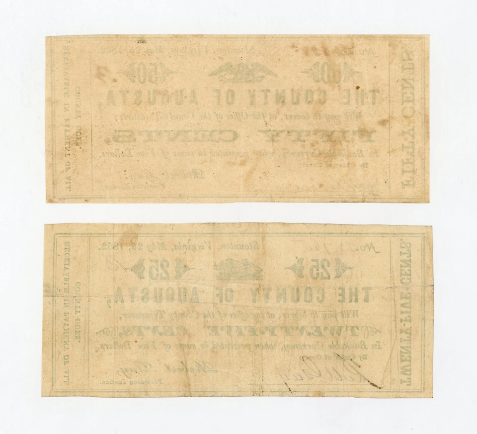 (Pair) 1862 25c, 50c The County of Augusta - Staunton, VIRGINIA Notes - Image 2 of 2