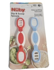 Nuby Dip  Scoop Spoons 2-Pack Baby Training Utensils Self-Feeding Silicone New