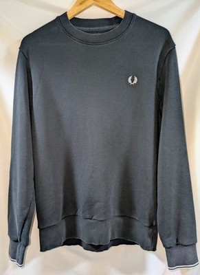 Fred Perry Sweatshirt mit Rundhalsausschnitt schwarz Zipfelbündchen Größe L