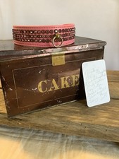 2451  RARE Vintage 50s Pink Crystal Rhinestone Pink Leather Dog Collar Danos-16