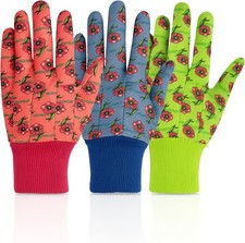 G  F JustForKids Soft Jersey Kids Garden Gloves Pvc Dots Assorted Color 3 Pairs