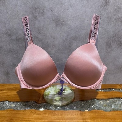 Victoria s Secret Very Sexy Logo Shine Strap Satin Push-Up Bra Dusk Rose 36B NWT