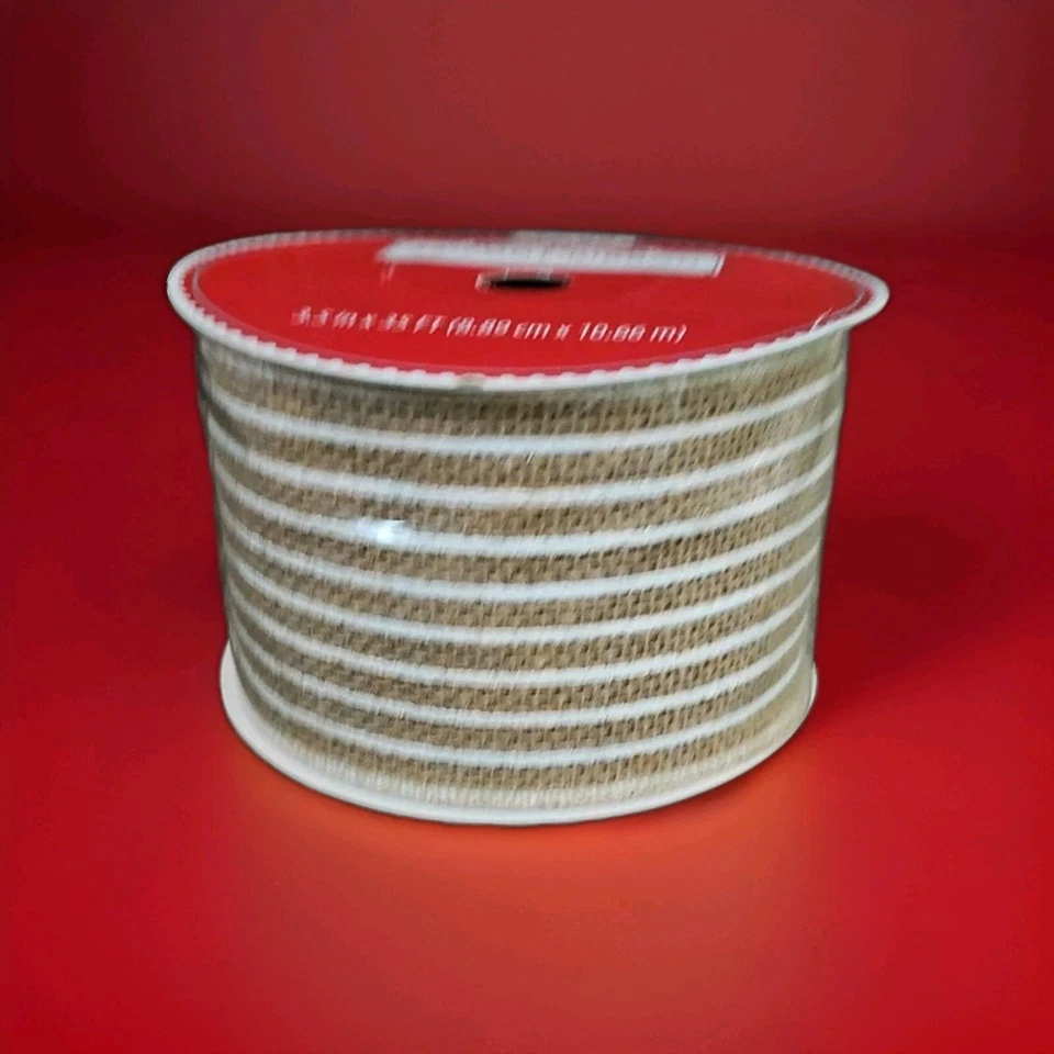 Holiday Time Ribbon Beige & White Color 3.5 inch X 35 feet  - Image 2 of 2