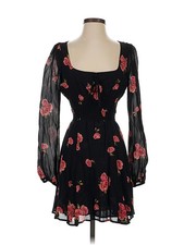 Reformation Whimsical Dress 4 Black Red Print Sheer Sleeve Cut Out Smock Waist