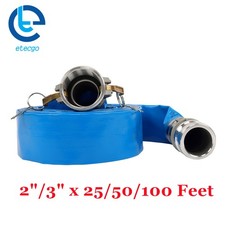 2"/3" x 25/50/100FT PVC Irrigation Discharge Hose W/Aluminum Connectors For Pool