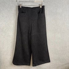 Tahari Pants Womens Medium Black Faux Leather Wide Leg Pull On Crop Gaucho Vegan