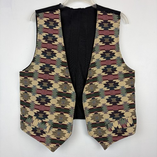 Vintage 90s Southwestern Vest Womens Large Nomad Open Ikat Tapestry Boho Tribal