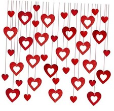 40 Pcs Valentine's Day Decorations Glitter Red Heart Hanging Swirls - Wedding