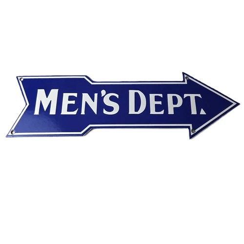 Vintage Men's Department Porcelain Sign - Directional Arrow Porcelain Pump Sign