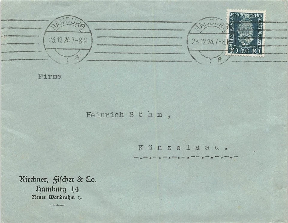 117059) DR Blg mit Perfin/Firmenlochung aus Hamburg, Kirchner, Fischer & Co. - Bild 1 von 1