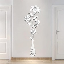 Mirror Wall Decals - 3D Flower Wall Stickers Murals foriving L Mirror Silver