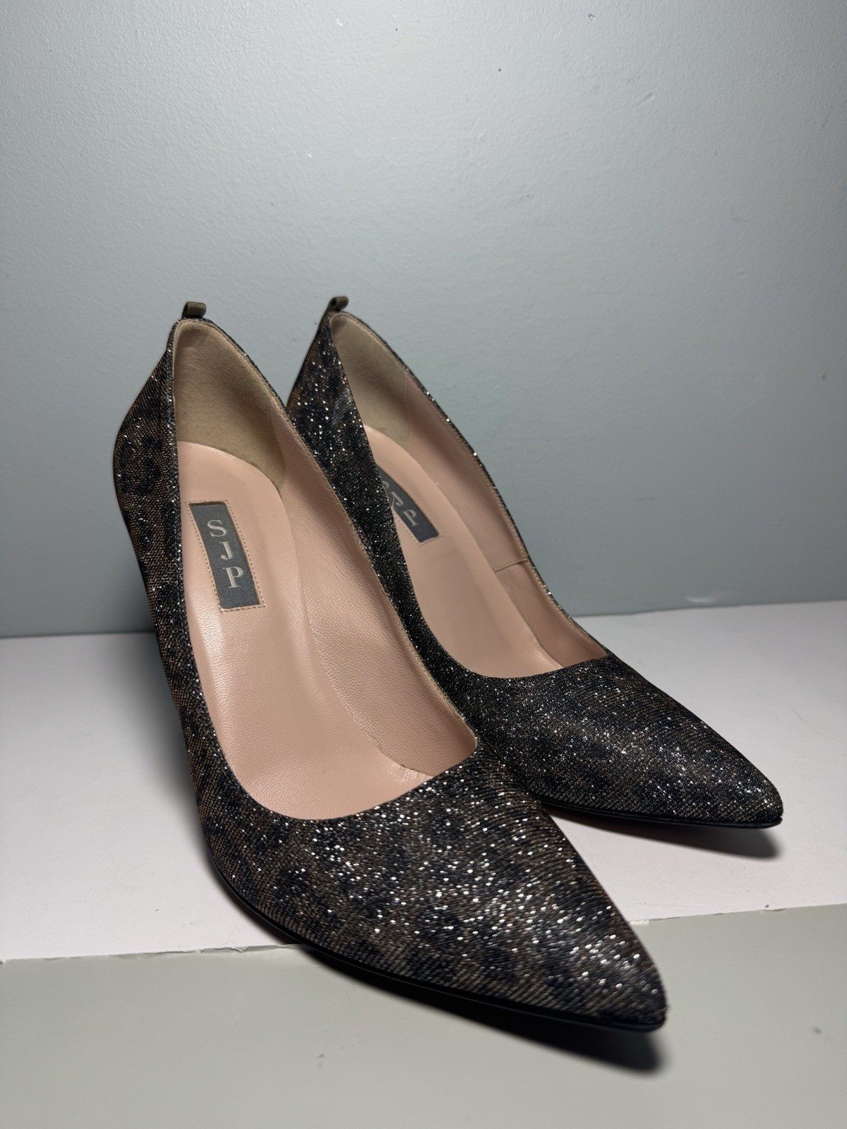 SJP Sarah Jessica Parker Fawn Brown Sparkling Animal Print Heels Size 39 | 8.5