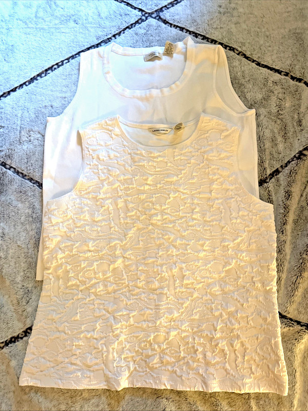 Lot 2 Women’s White Laura Ashley Tops, Petite Large & Medium, Very Gently Used