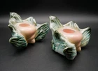Pair of Vintage 1950s Hull Pottery Ebb Tide Candle Holders with Shells & Seaweed