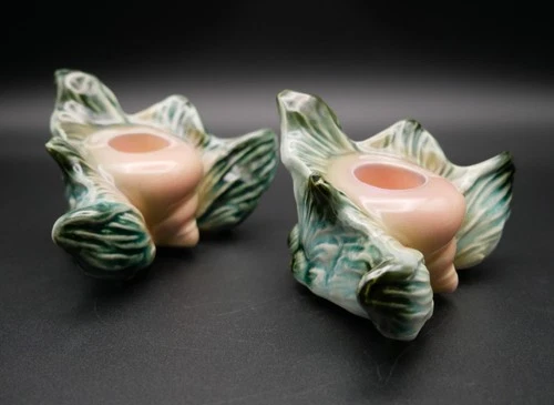 Pair of Vintage 1950s Hull Pottery Ebb Tide Candle Holders with Shells & Seaweed