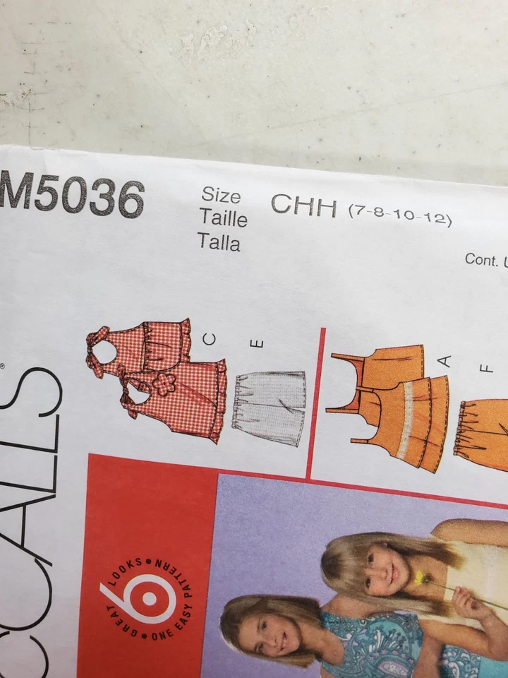 McCalls Pattern M5036 Girls Top Shorts Capris Halter Strap Child 7 8 10 12 UNCUT - Image 2 of 4