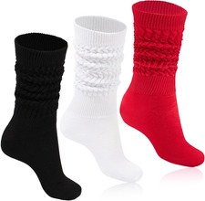 Women's Slouchy Socks for Boots, 3 Pairs Ribbed Knit Thick Warm Long Scrunchie S