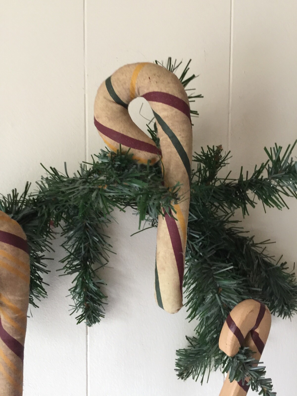 Primitive, Rustic Style Candy Cane Decorations/Set of 3/ 2 stuffed & 1 ...