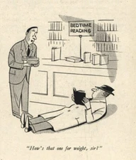 BOOK/BOOKSTORE CARTOON HUMOR - Vintage 1949 Illustration "BEDTIME READING"