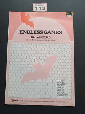 ENDLESS GAMES 10mm HEX PAD RPG / WARGAMER ETC TM SPIELE # G1010 50 x A4