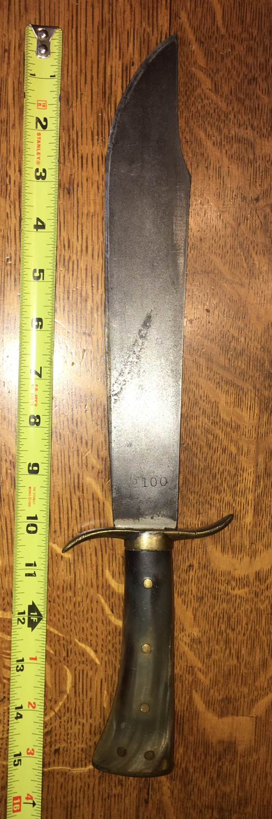 C 1900 Cow Horn Gripped Large Bowie Knife Brass Mounted No 100 Blade Stamp Ebay
