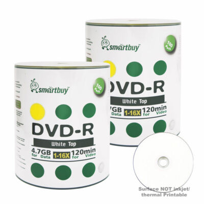 200 Smartbuy 16X DVD-R 4.7GB White Top Non Printable Blank Recording Disc