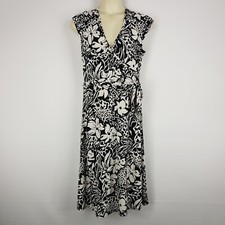 Jump Womens Size M 12 Black White Patterned Floral Wrap Front Dress Tie Belt