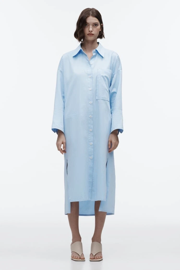 NWT ZARA POPLIN SHIRT DRESS SKY BLUE REF 2760 523 XS 60