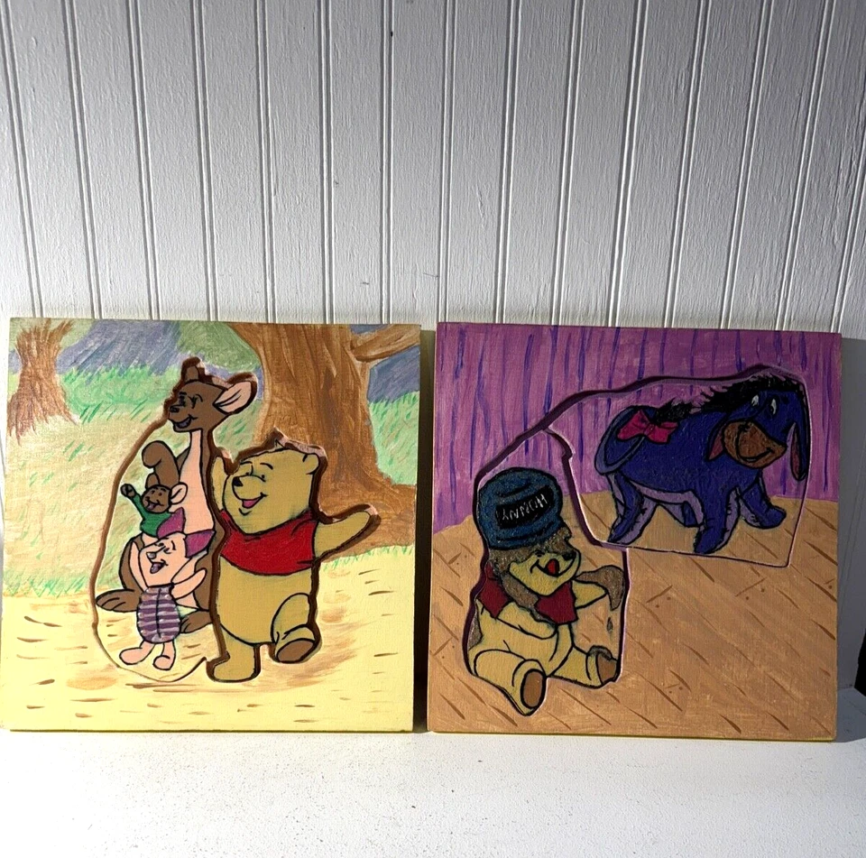 Juego de dos rompecabezas de madera Winnie the Pooh de colección hechos a mano, pintados a mano 2 piezas Foto 3 de 4