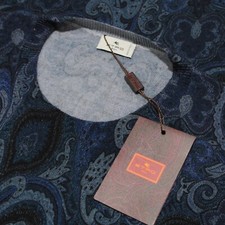 Etro NWT Pullover Crew Neck Sweater Size XXL in Blue Paisley 100 Wool