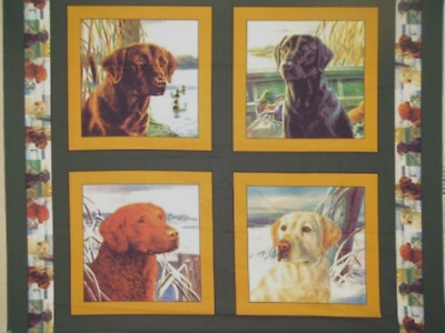 4 Retrievers Dogs Pillow Panels Fabric 100% Cotton